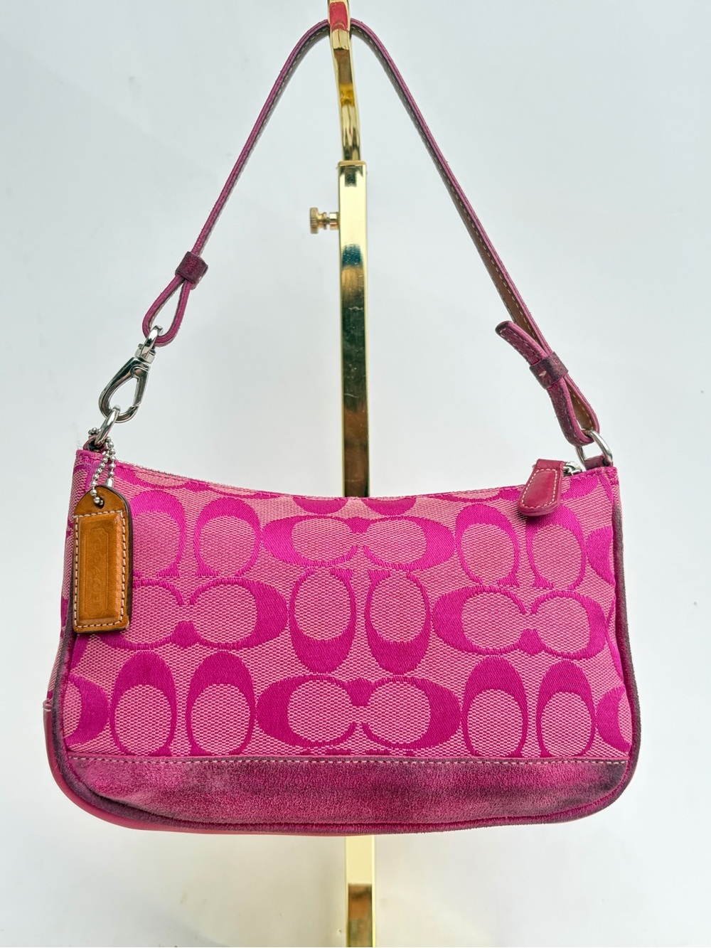 Coach Pink Signature Jacquard Shoulder Bag with Leather Tag